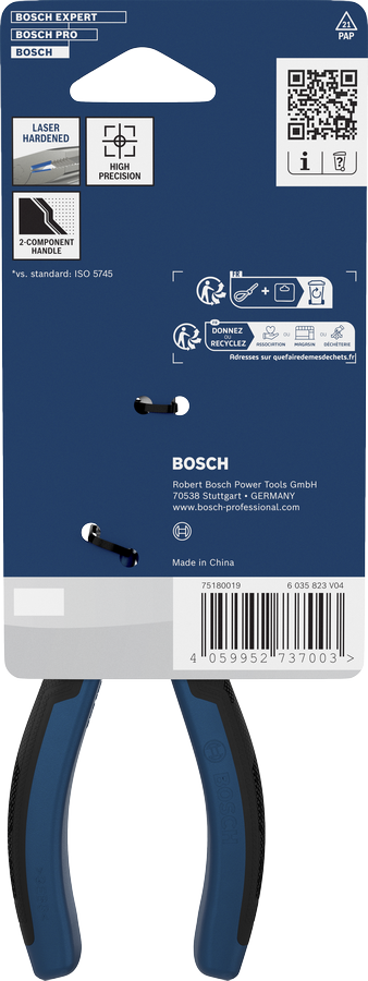 Bosch 180 mm çok parçalı saplı uzun burunlu pense.